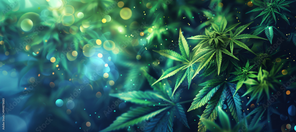Fototapeta premium Medical Cannabis Banner with Glowing Leaves