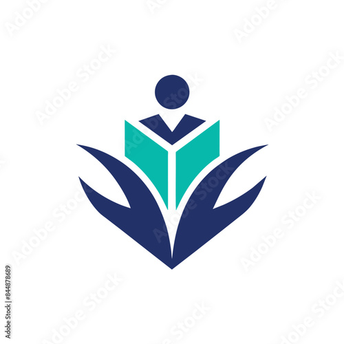 A minimalist logo design featuring a book, a person, and leaves, set within a colorful circle, Logo design for a tutoring service