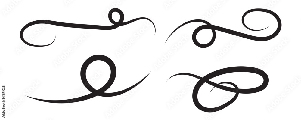 Hand drawn collection of curly swishes, swashes, swoops. Calligraphy swirl. Highlight text elements. Vector illustration. Hand drawn collection of curly swishes, swashes, swoops. Calligraphy swirl. Highlight text elements. Vector illustration.