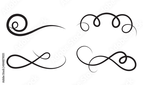 Hand drawn collection of curly swishes, swashes, swoops. Calligraphy swirl. Highlight text elements. Vector illustration.