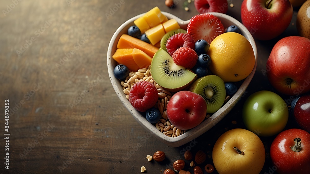 Heart-shaped cup with fruit 