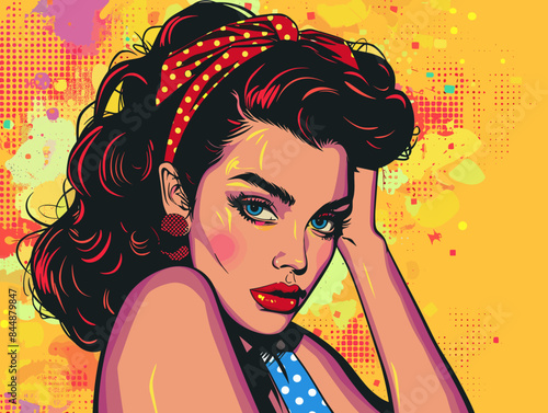 beautiful woman, retro style pop art pin up, flat vector illustration