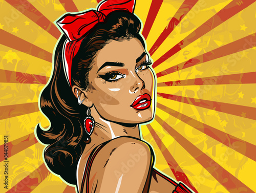 beautiful woman, retro style pop art pin up, flat vector illustration