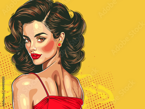 beautiful woman, retro style pop art pin up, flat vector illustration