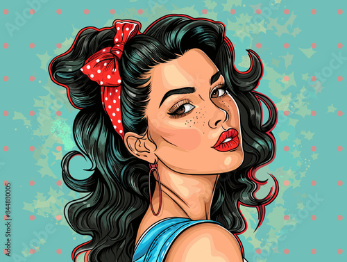 beautiful attractive woman, vector illustration in pin-up style