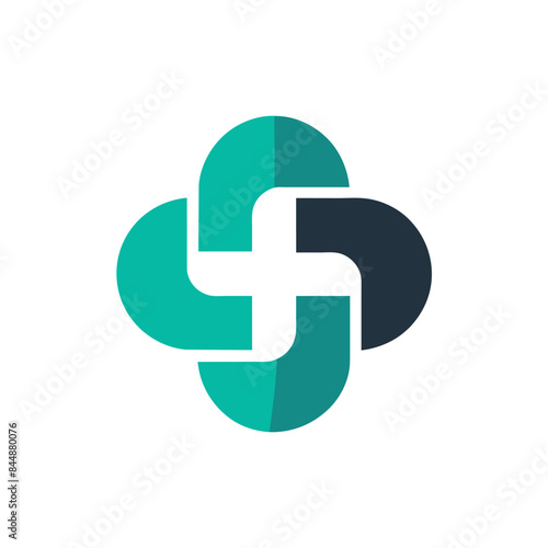 A digital illustration of a masked ninja with two swords in negative space, Negative space used creatively to depict a medical cross in a minimalist logo