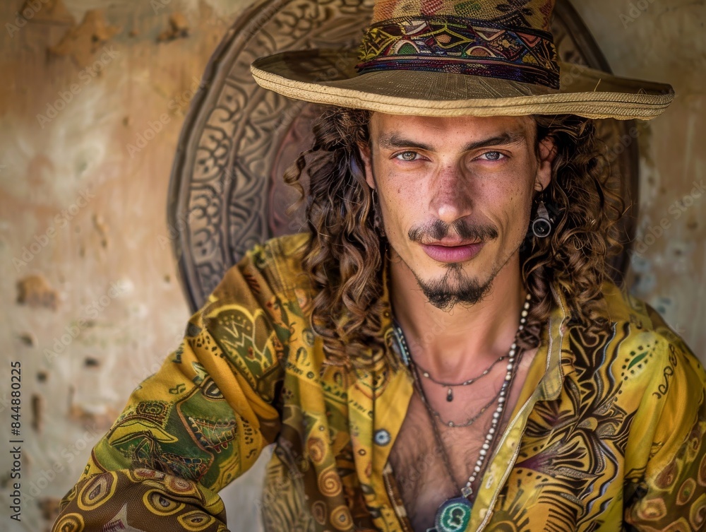 Man wearing hippie clothing