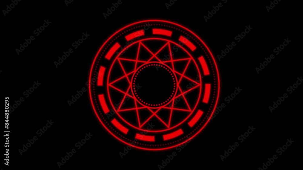 Red digital tech star ring loading glowing loader with spinning wheel animation on black background Red digital tech star ring loading glowing loader with spinning wheel animation on black background