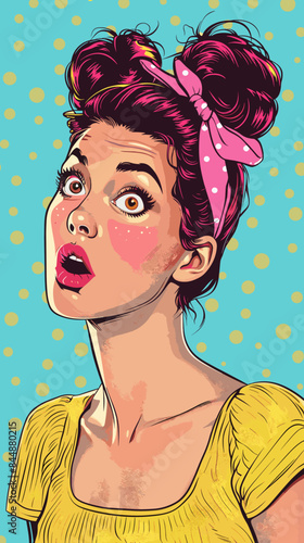 beautiful woman, retro style pop art pin up, flat vector illustration