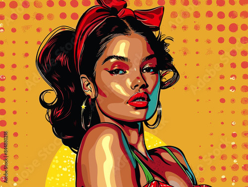 beautiful woman, retro style pop art pin up, flat vector illustration