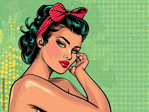 beautiful woman, retro style pop art pin up, flat vector illustration