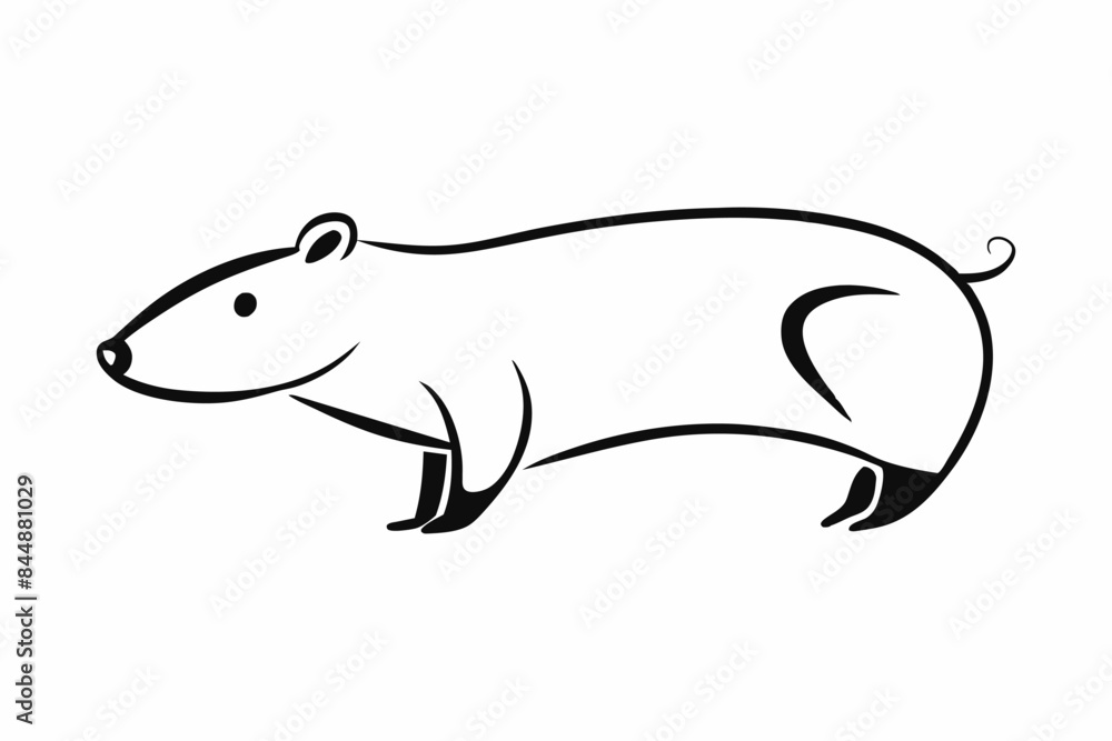 Black and white outline illustration of a hamster isolated on a white background. Minimalist rodent design. Concept of animal art, simple style, coloring page. Print, icon, design element Black and white outline illustration of a hamster isolated on a white background. Minimalist rodent design. Concept of animal art, simple style, coloring page. Print, icon, design element
