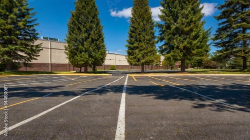 Empty parking lot around the building