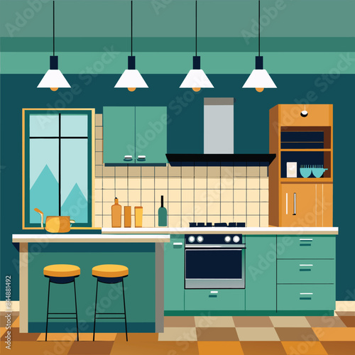 A minimalist logo featuring a black geometric design with sharp lines and a 3D cube effect, Sleek and modern kitchen with minimalist cabinetry and subway tile backsplash
