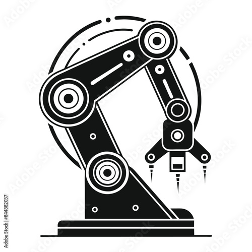 A simple black and white blueprint of a robotic arm with a claw, Stylized blueprint of a robotic arm in black and white