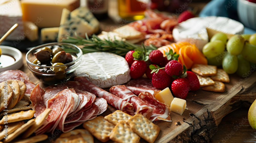 Obraz premium Closeup of fruit and cheese platter