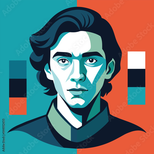 A simple illustration of a man with a beard, featuring a limited color palette, Using a limited color palette to convey a sense of sophistication