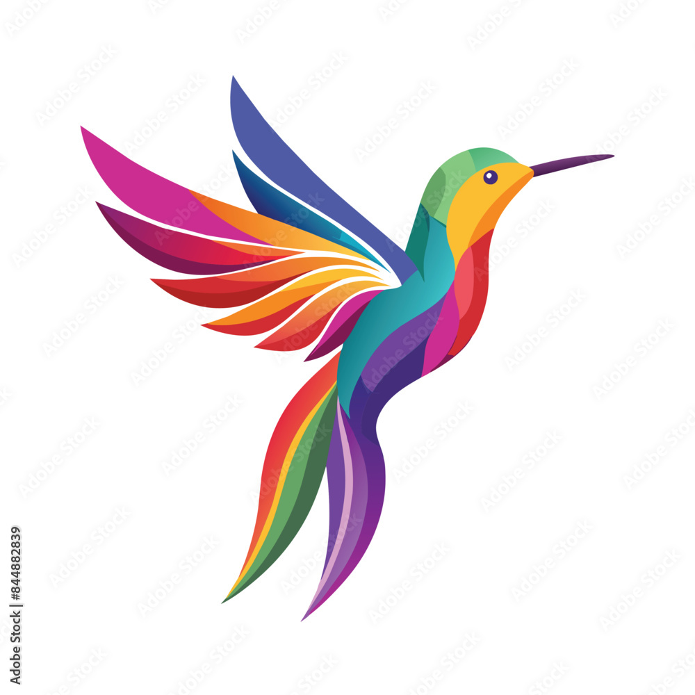 Obraz premium A colorful and minimalist design featuring a play button within a geometric pattern, Vibrant and colorful hummingbird design