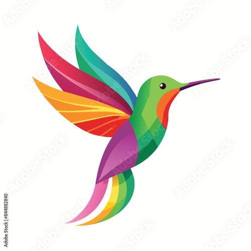 A vibrant and colorful hummingbird design, created using a minimalist style, Vibrant and colorful hummingbird design