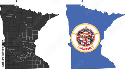Minnesota state of USA. Minnesota flag and territory. States of America territory on white background. Separate states. Vector illustration