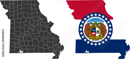 Missouri state of USA. Missouri flag and territory. States of America territory on white background. Separate states. Vector illustration