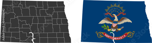 North Dakota state of USA. North Dakota flag and territory. States of America territory on white background. Separate states. Vector illustration
