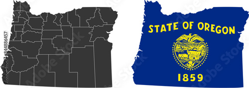 Oregon state of USA. Oregon flag and territory. States of America territory on white background. Separate states. Vector illustration
