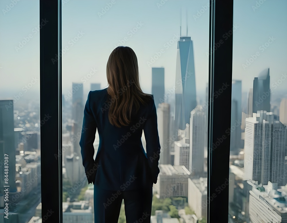 Businesswoman Looking Out Window at City Skyline During Daytime Businesswoman Looking Out Window at City Skyline During Daytime