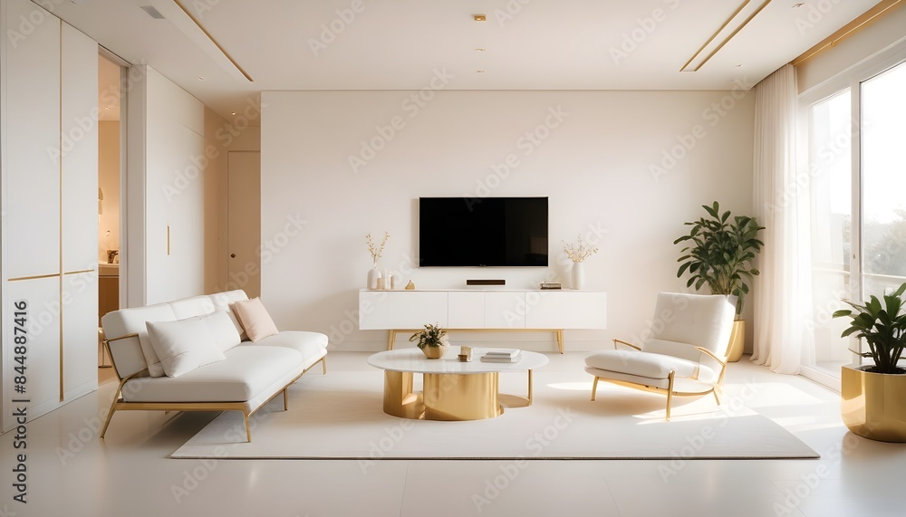 Fototapeta premium white and gold theme modern interior