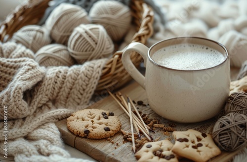 A Cozy Winter Afternoon With a Cup of Coffee and Knitting Supplies