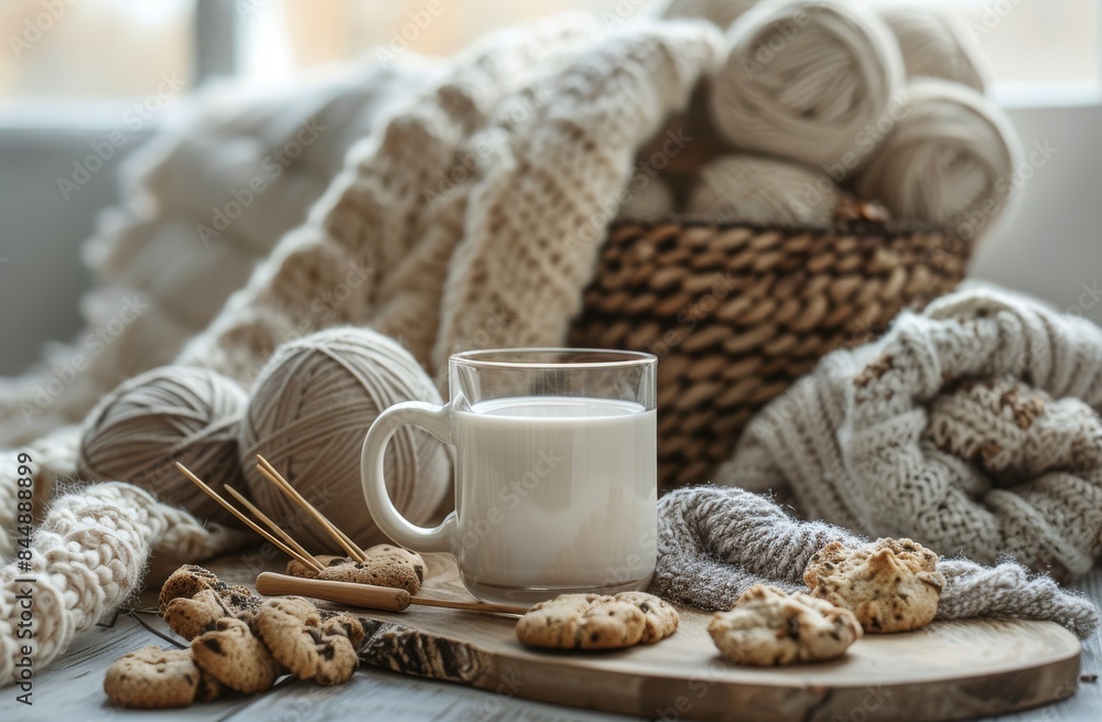A Cozy Winter Afternoon With a Cup of Coffee and Knitting Supplies A Cozy Winter Afternoon With a Cup of Coffee and Knitting Supplies