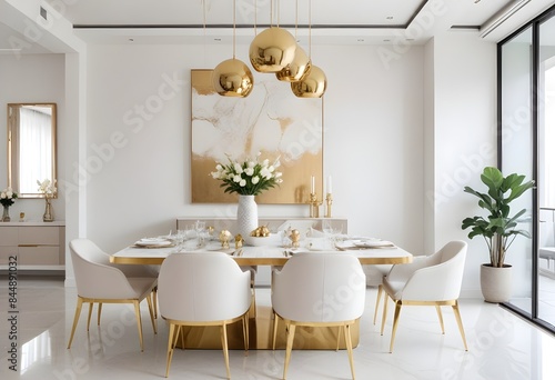 white and gold theme modern interior