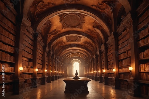 Timeless Tales Enclosed in Wood  A Historic Library Illuminated by Warm Lantern Light