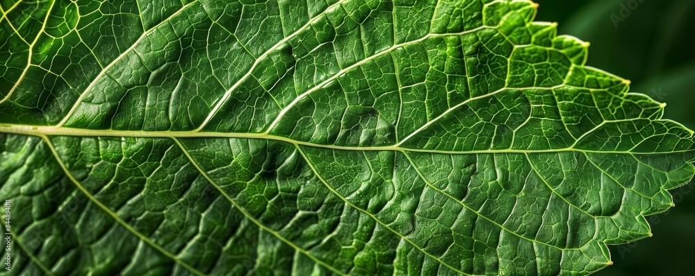 Extreme Close Up of Vibrant Green Leaf With Intricate Vein Details in Photographic Style Extreme Close Up of Vibrant Green Leaf With Intricate Vein Details in Photographic Style