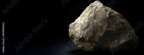 Portlandite is a rare precious natural stone on a black background. AI generated. Header banner mockup with space. photo