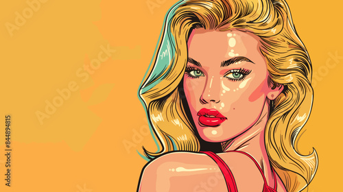 Pin Up Pop Art Portrait Attractive Blonde Woman Vector Illustration