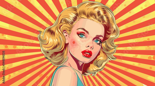 Pin Up Pop Art Portrait Attractive Blonde Woman Vector Illustration