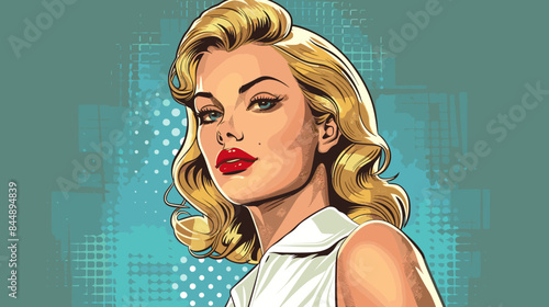 Pin Up Pop Art Portrait Attractive Blonde Woman Vector Illustration