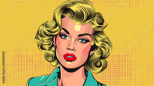 Pin Up Pop Art Portrait Attractive Blonde Woman Vector Illustration