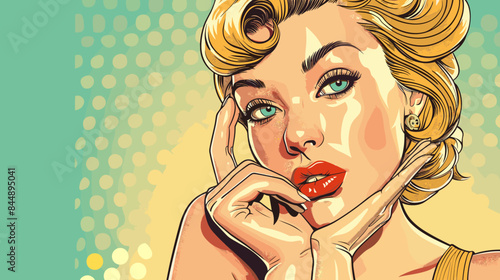 Beautiful blonde woman vector illustration in retro style pin up pop art