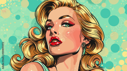 Beautiful blonde woman vector illustration in retro style pin up pop art