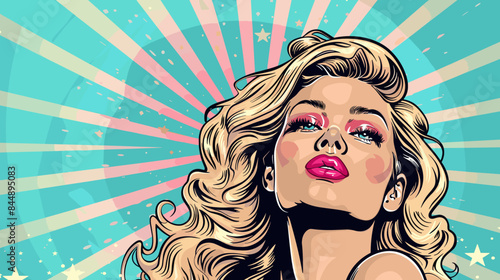 Pin Up Pop Art Portrait Attractive Blonde Woman Vector Illustration