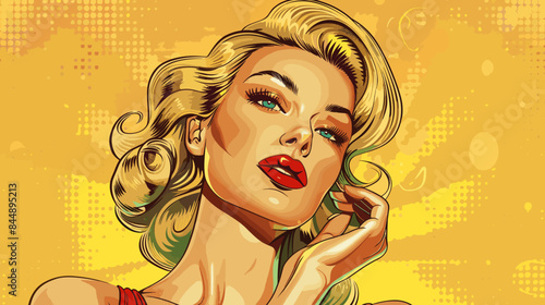 Pin Up Pop Art Portrait Attractive Blonde Woman Vector Illustration