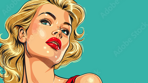 Pin Up Pop Art Portrait Attractive Blonde Woman Vector Illustration