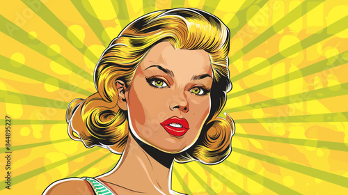 Pin Up Pop Art Portrait Attractive Blonde Woman Vector Illustration