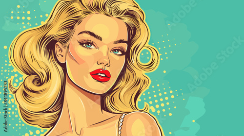 Pin Up Pop Art Portrait Attractive Blonde Woman Vector Illustration