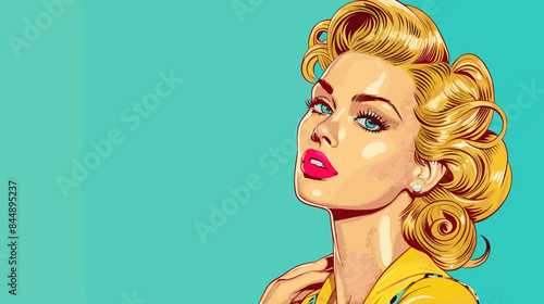 Pin Up Pop Art Portrait Attractive Blonde Woman Vector Illustration
