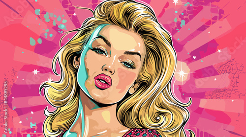 Pin Up Pop Art Portrait Attractive Blonde Woman Vector Illustration