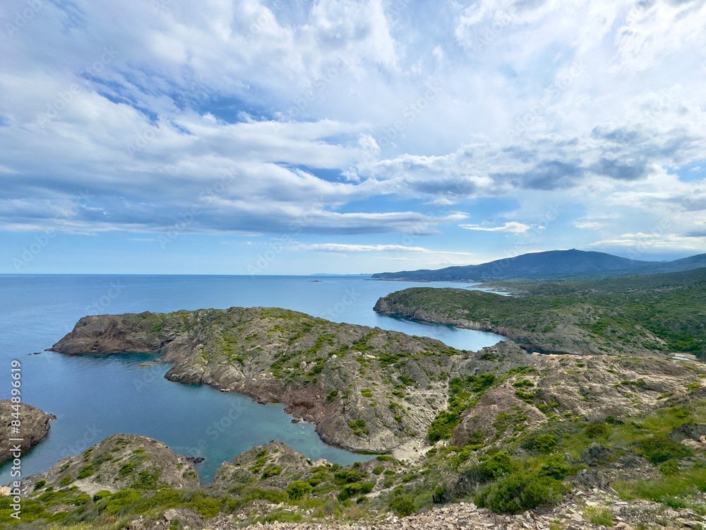 Cap de Creus: Rocky landscape and famous hiking trail Cami de Ronda on the Mediterranean Sea on the border of Spain and France near Cadaqués, Girona, Pyrenees, Catalonia Cap de Creus: Rocky landscape and famous hiking trail Cami de Ronda on the Mediterranean Sea on the border of Spain and France near Cadaqués, Girona, Pyrenees, Catalonia