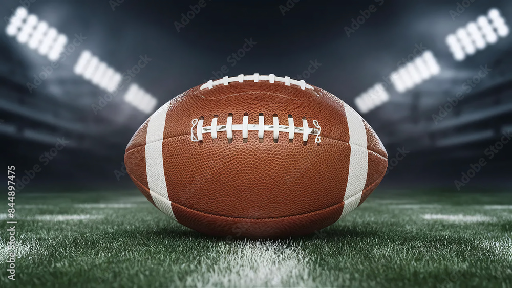 american football ball on a professional america football field at night american football ball on a professional america football field at night